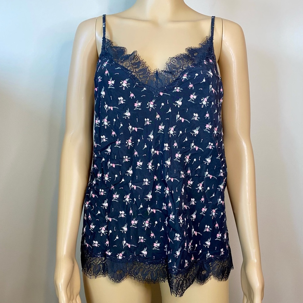 Victoria’s Secret Black Floral Lace Tank Top Size Large